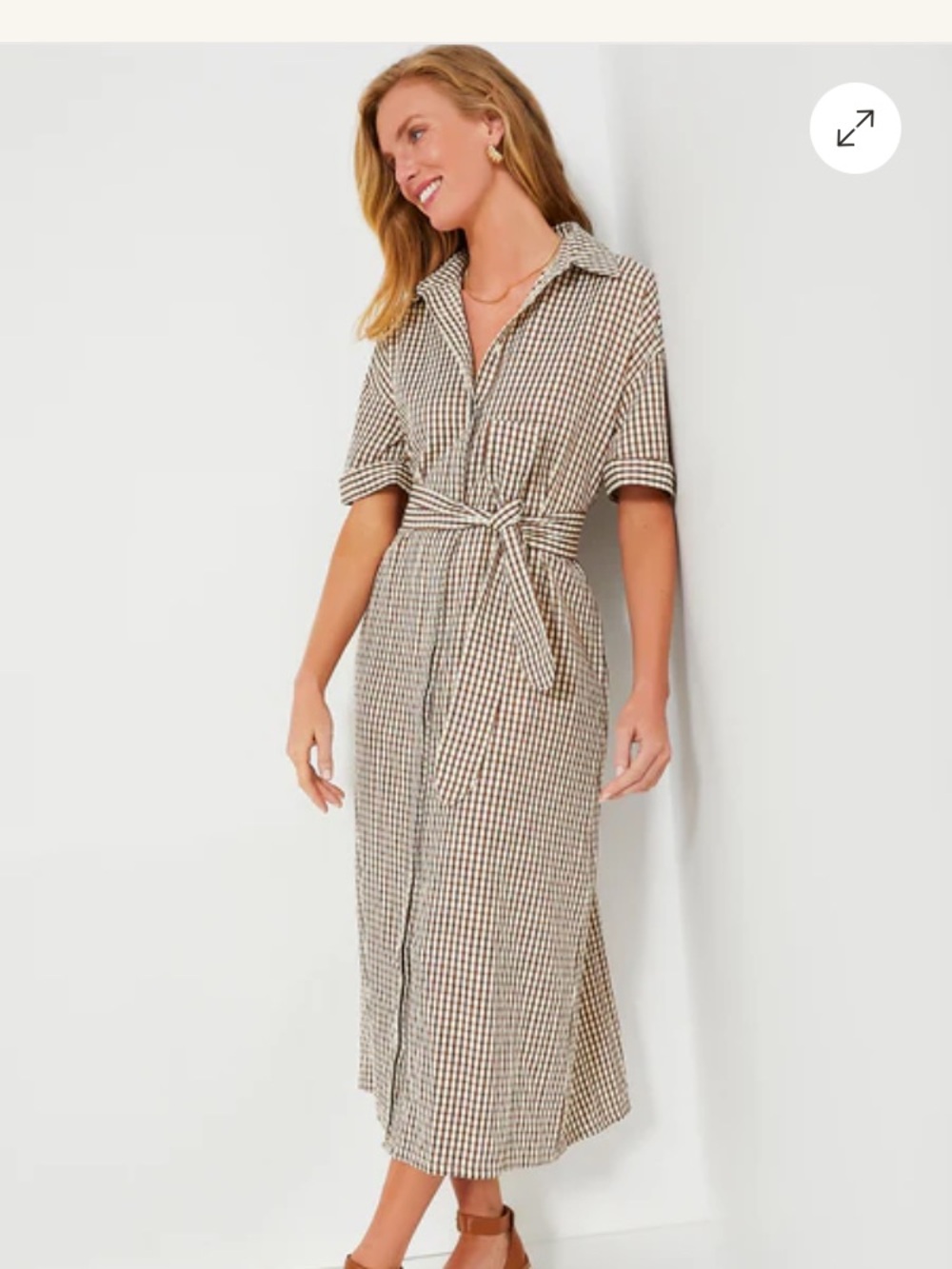 Pomander Place Brown gingham and White zacara Dress with Tie